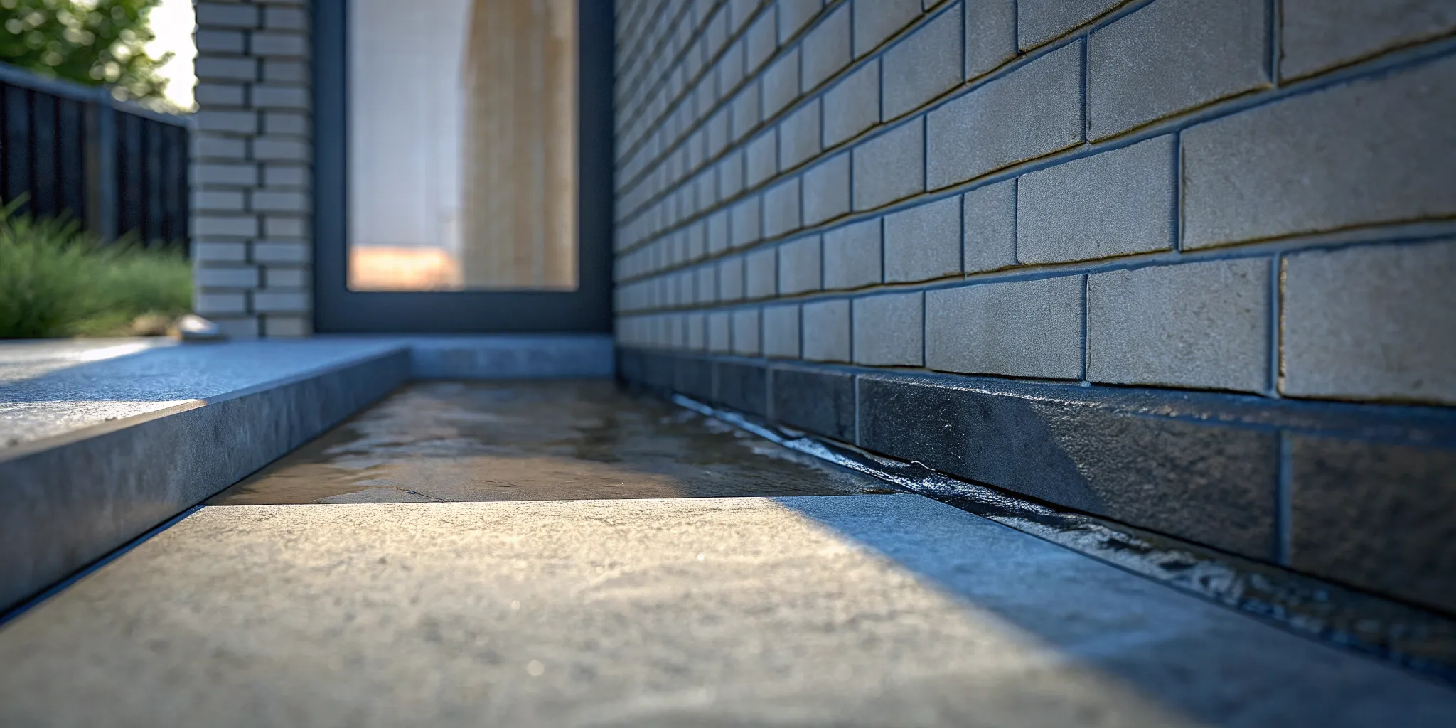 your-guide-to-leaky-basement-wall-repair-solutions-488766 Water pooling against a brick foundation, a sign of a leaky basement wall needing repair.